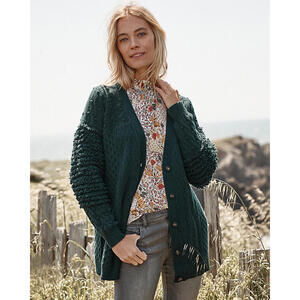 Garnet Hill Teal Recycled-Cashmere Mixed-Stitch Cardigan